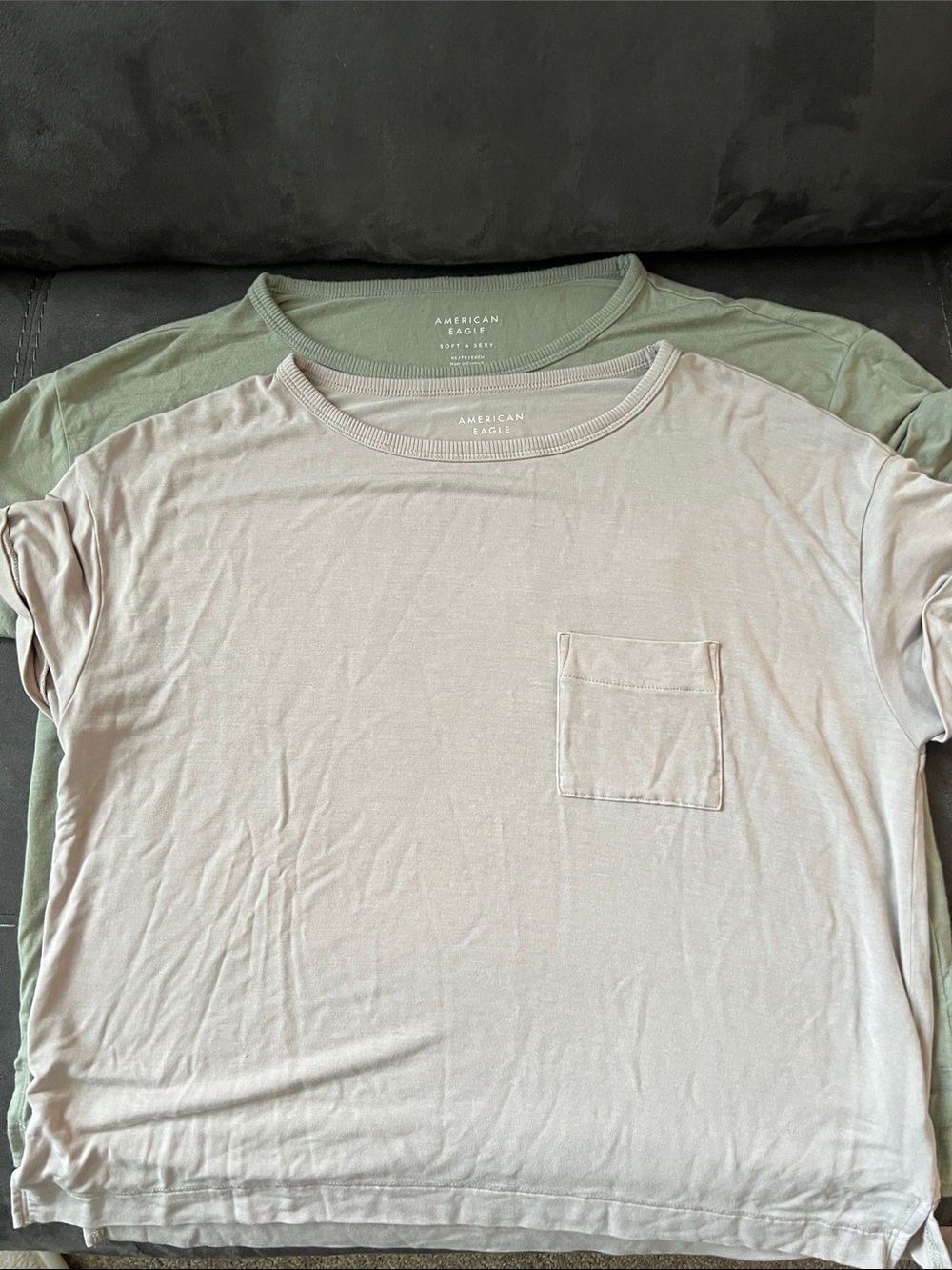 American Eagle Outfitters Short Sleeve Pocket Tee — Olive Green and Light Taupe
